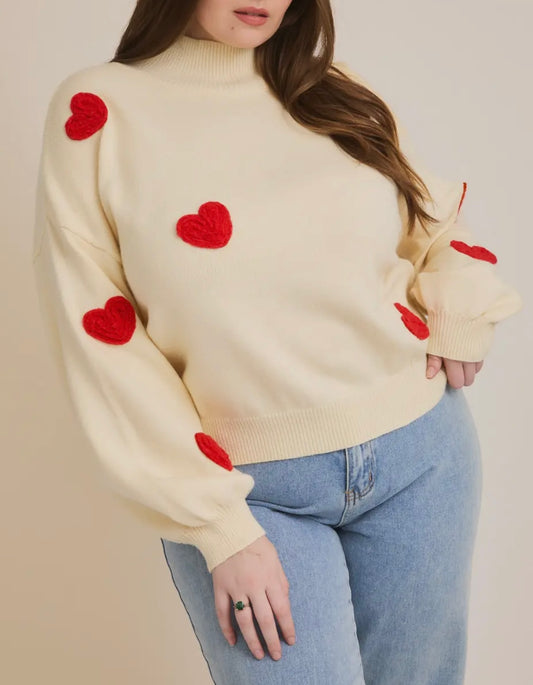 Plus High neck heart sweater