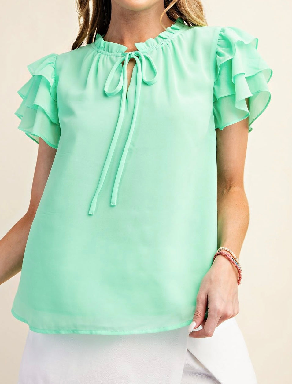 Ruffle Chiffon Top Lime