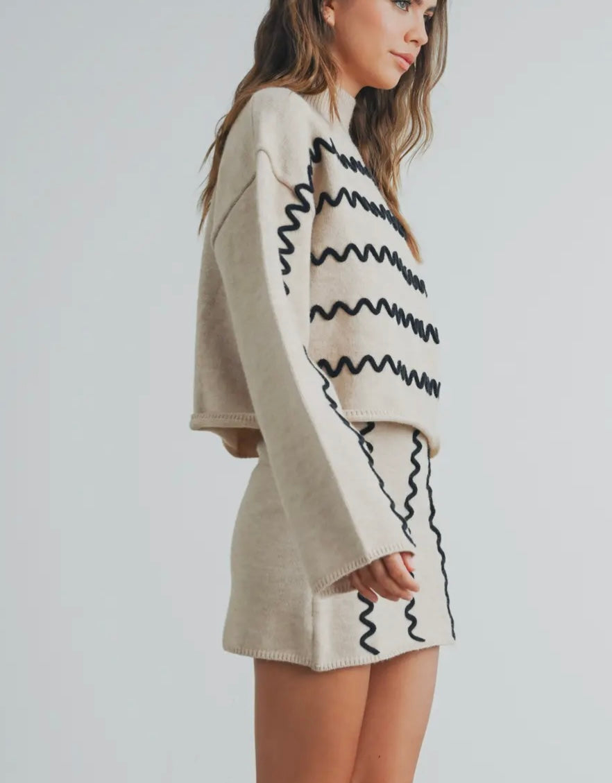 Wavy Stripe Turtleneck Sweater