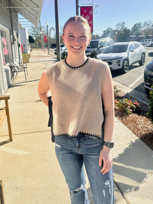 Side Bow Tie Sleeveless Sweater