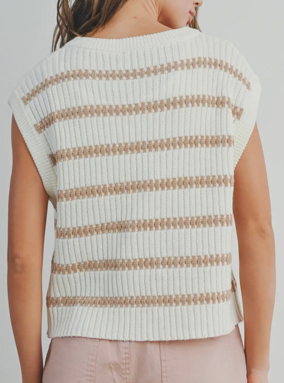 Crew Neck Striped Knit Tank Top