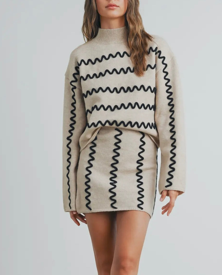 Wavy Stripe Turtleneck Sweater