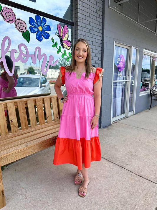 Color Block Poplin Dress